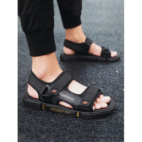 Letter Printed Hook And Loop Sandals