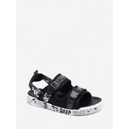 Letter Printed Double Buckle Strap Sandals