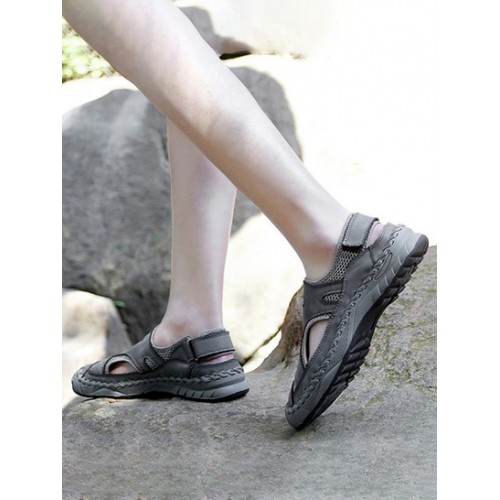 Hook And Loop Summer Breathable Hollow Sandals