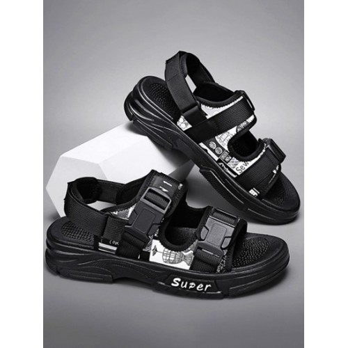 Graphic Push Buckle Double Strap Sports Sandals