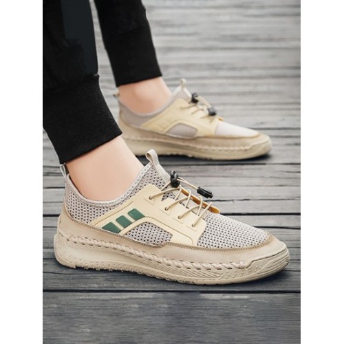 Men Elastic String Design Breathable Casual Shoes