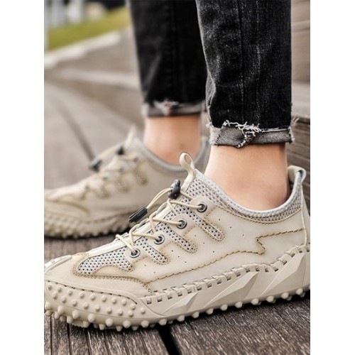 Men Mesh Spliced Solid Color Breathable Casual Shoes