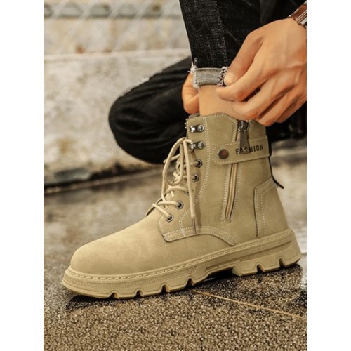 Lace Up Front Side Zipper Combat Boots