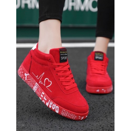 Letter Printed ECG Embroider High-top Sneakers