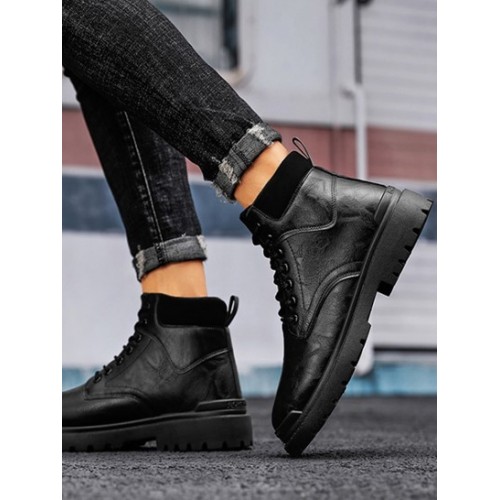 Textured Lace-up Front Combat Boots