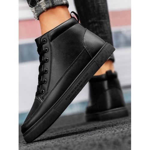 Lace-up Front PU Leather High-top Skate Shoes