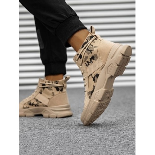 Patch Decor Camo Pattern Lace Up Canvas Combat Boots