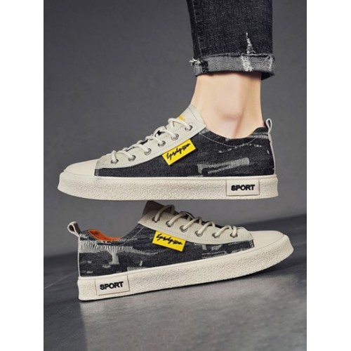 Distressed Letter Lace Up Canvas Shoes